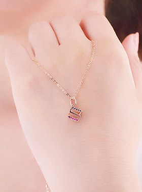 俄罗斯585紫金ins皓石方块520吊坠镀18K玫瑰金彩金小众潮流女项链