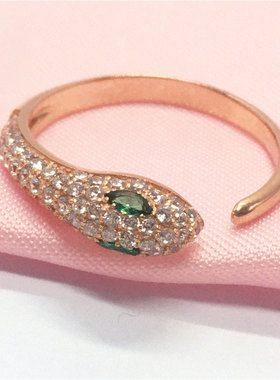 俄罗斯585紫金镶嵌气质蛇头戒指精致镀14K彩金开口调节指环女礼物