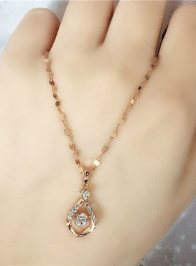 俄罗斯585紫金镀14k镶锆石灵动水滴吊坠时尚玫瑰金精致饰品礼物女