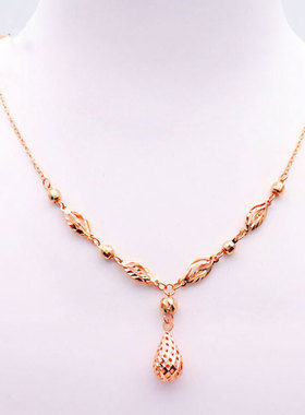 俄罗斯585紫金锁骨链镀14K玫瑰金时尚精致镭射球水滴项链法式轻奢