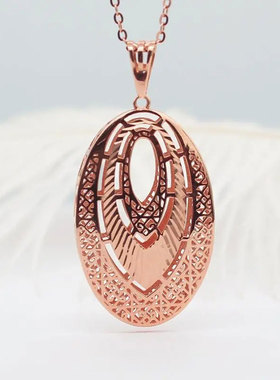 俄罗斯585紫金双层镂空个性吊坠时尚气质个性镀14K玫瑰金彩金项链