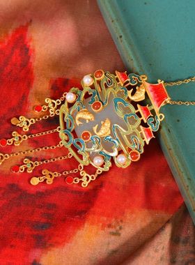 古法金鲤鱼跃龙门流苏配多宝吊坠