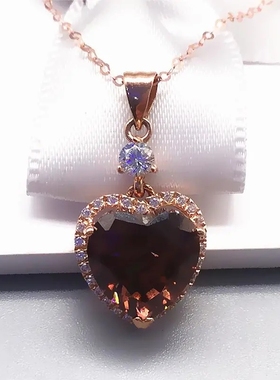俄罗斯585紫金镀14K玫瑰金镶嵌烟色心形吊坠奢华高档豪华女款耳饰