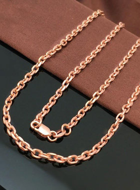 俄罗斯585紫金镀14K彩金时尚简约百搭方形扣项链玫瑰金饰品高级感