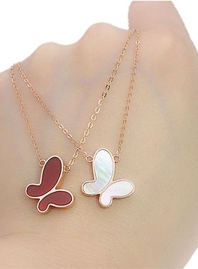 俄罗斯585紫金红色蝴蝶项链女镀14K玫瑰金韩版气质设计锁骨链礼物