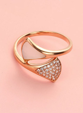 俄罗斯585紫金戒指女镀14K玫瑰金彩金轻奢网红冷淡风扇形活口指环