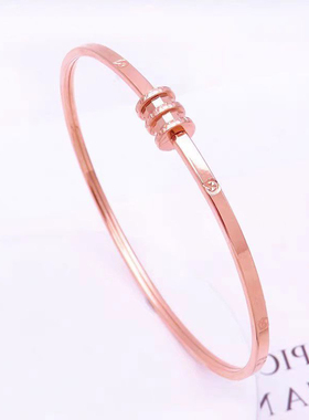 俄罗斯镀玫瑰金开口小蛮腰手镯女高级感时尚百搭轻奢满钻手环礼物