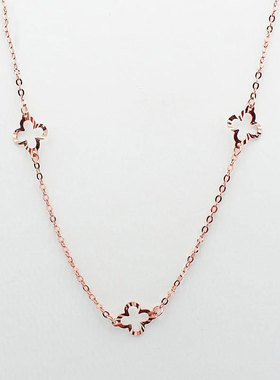 俄罗斯585紫金幸运四叶草镂空项链简约大气镀14K彩金女生套链礼物