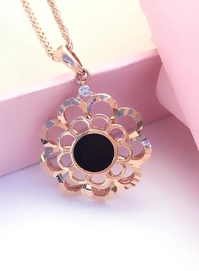 俄罗斯585紫金14K玫瑰金镂空花吊坠项链时尚个性潮流彩金新款项链