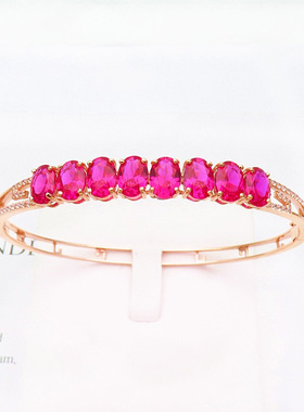 俄罗斯585紫金红石椭圆手镯时尚豪华精美镀18K玫瑰金韩版女士礼物