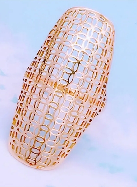 俄罗斯585紫金镀18K彩金时尚简约女款镂空铜钱戒指开口可调节礼物