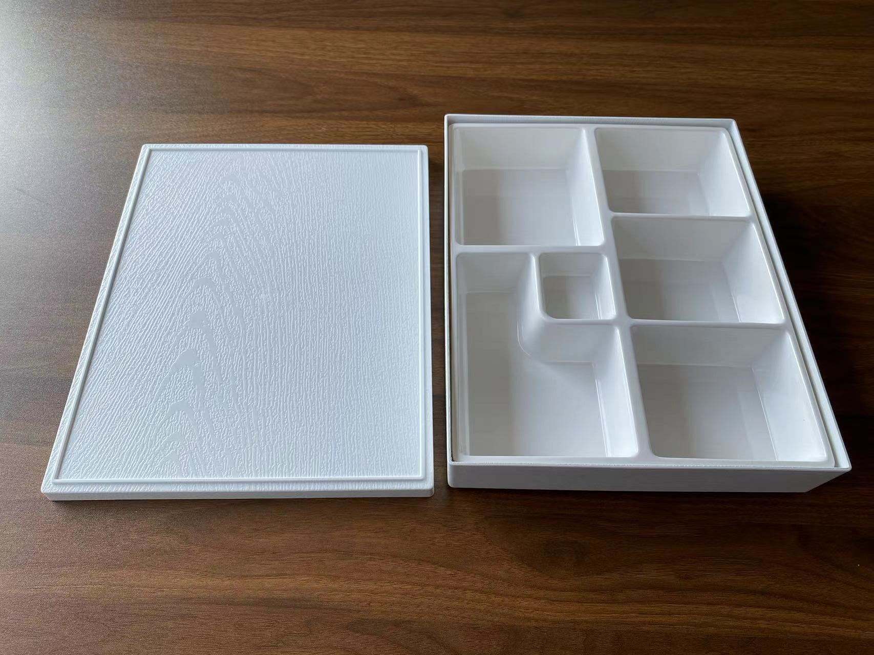 耐高温日式便当盒分餐盒寿司盒套餐盒 大六格餐盒 白密胺内胆食盒 - 图1