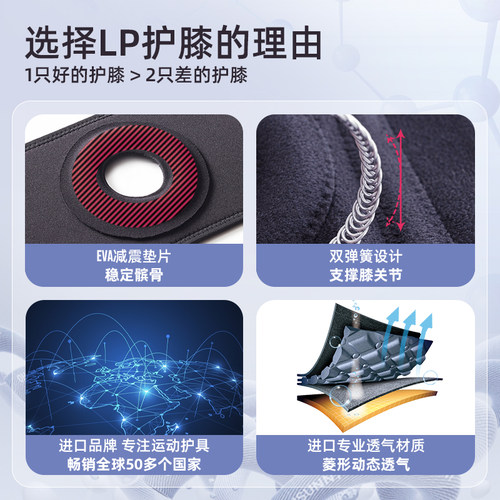 美国LP782cn护膝运动护具防护户外专业弹条支撑打篮球足球跑步 - 图2
