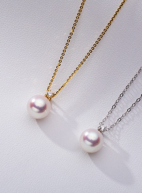 AKOYA海水珍珠吊坠王妃款18K金镶嵌钻石白色强光女妈妈款送礼物