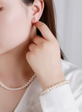 项链女淡水珍珠项链手链耳钉三件套礼盒送妈妈送婆婆长辈节日礼物