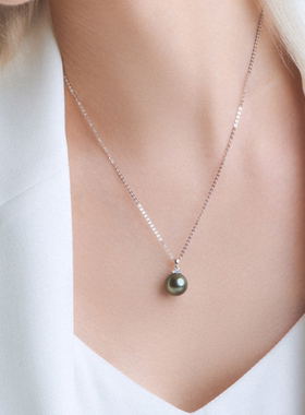 大溪地18K金黑珍珠项链吊坠18k金钻石年轻款节日礼物送女友礼物