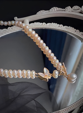 蝴蝶珍珠项链女少女微镶四叶草OT扣母亲节妇女节礼物送女友送老婆