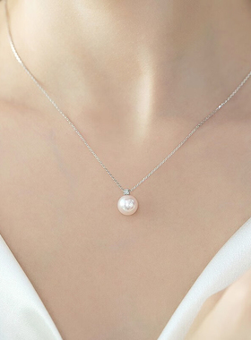 18K金akoya海水珍珠项链戴妃钻石王妃吊坠锁骨颈链女送老婆女友