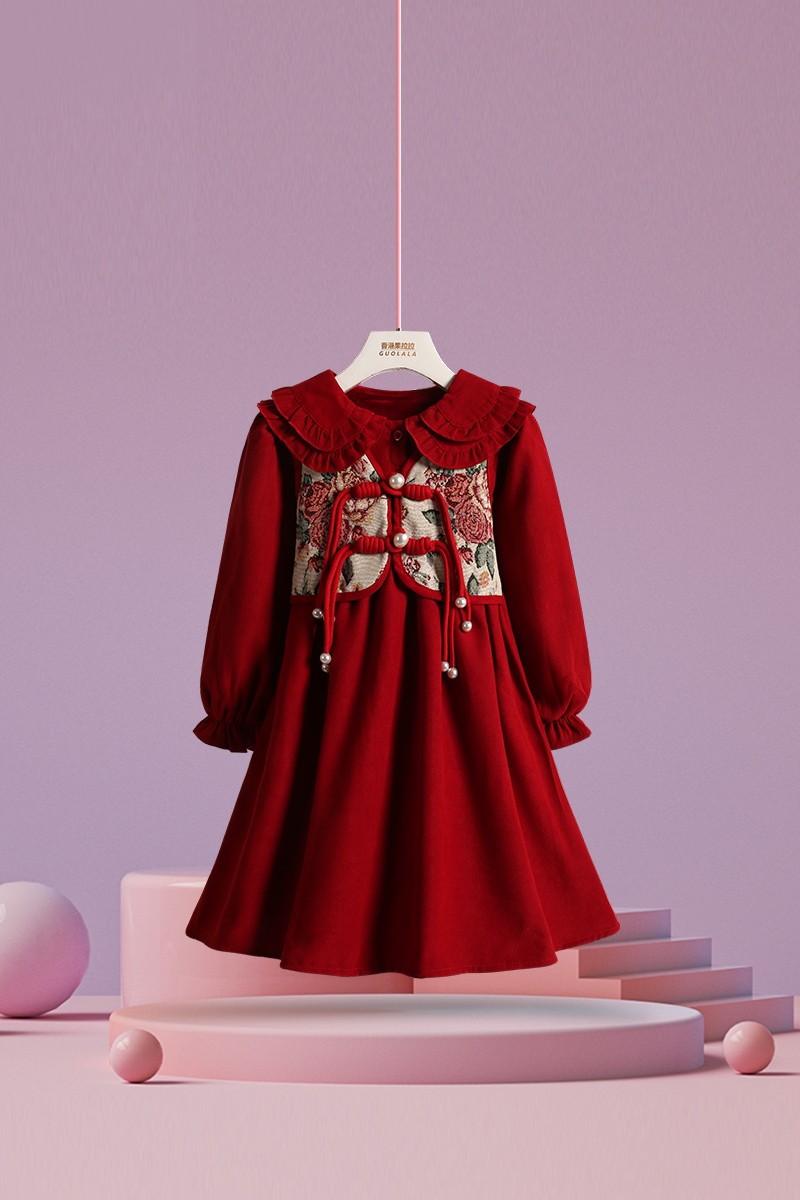 新中式红色女童加绒连衣裙2026马年衣服中国风公主儿童过年服裙子,淘宝优惠券,粉丝福利购,淘宝优惠卷