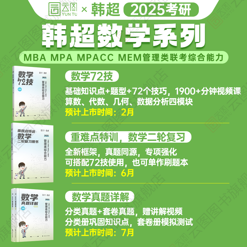 现货先发】2025韩超数学72技历年真题大全解重难点特训考研管理类联考综合能力MBAccMPAMEM海绵逻辑李焕199考研历年真题管综教材 - 图1