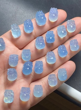 新品天然海蓝宝貔貅DIY编绳绕线镶嵌手链项链吊坠锁骨链雕刻件