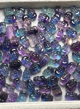 新货天然萤石貔貅吊坠DIY编绳绕线镶嵌手链雕刻七彩水晶小滴溜