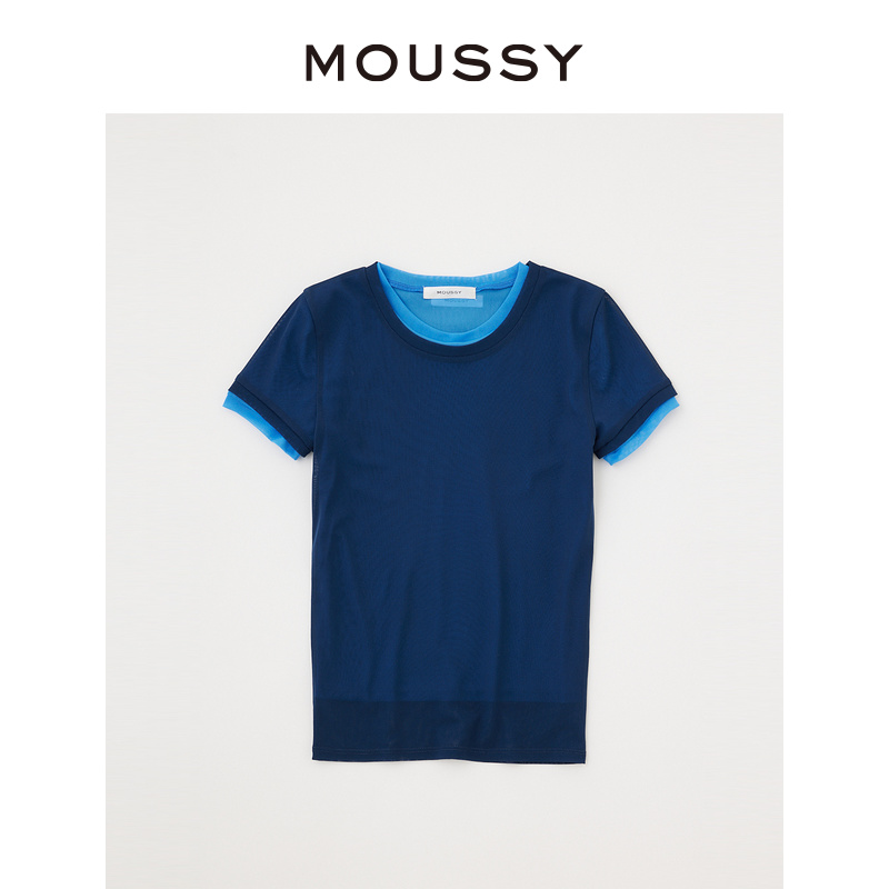 MOUSSY 多巴胺色系撞色基础款修身圆领套头短袖T恤010GS780-1180 - 图3