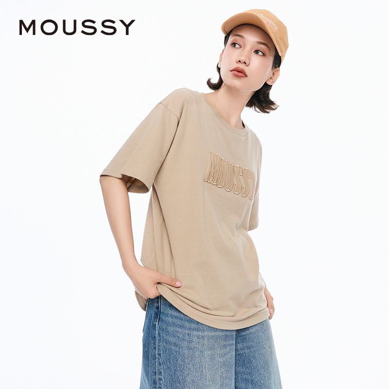 MOUSSY 2024夏季新品clean fit刺绣LOGO简约短袖T恤029HSA90-0151 - 图0