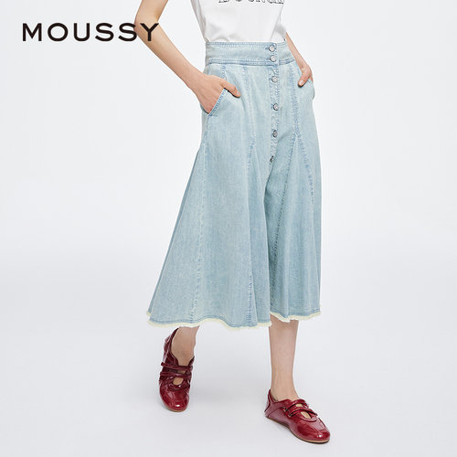 MOUSSY 2025夏季新品复古港风垂感A型牛仔半身裙女028ISA11-2601 - 图0