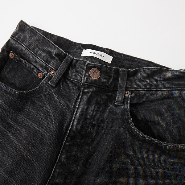 MOUSSY 春季新品做旧感水洗黑色铅笔裤牛仔裤女010HAA12-5911