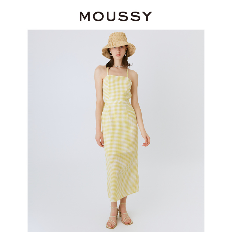 MOUSSY 夏季新品可爱格纹蝴蝶结吊带多巴胺连衣裙010GSK30-2710 - 图0