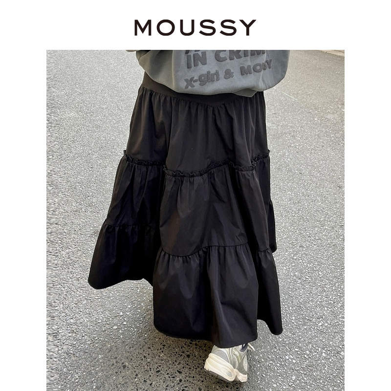 MOUSSY 2024夏季新品日系甜美风褶皱伞裙高腰半身裙028HS430-0271 - 图0