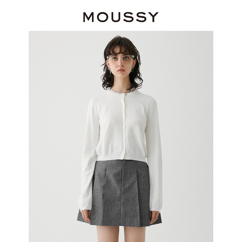 MOUSSY 简约风多巴胺彩色纯色圆领薄款针织衫开衫女010GAS70-6010 - 图0