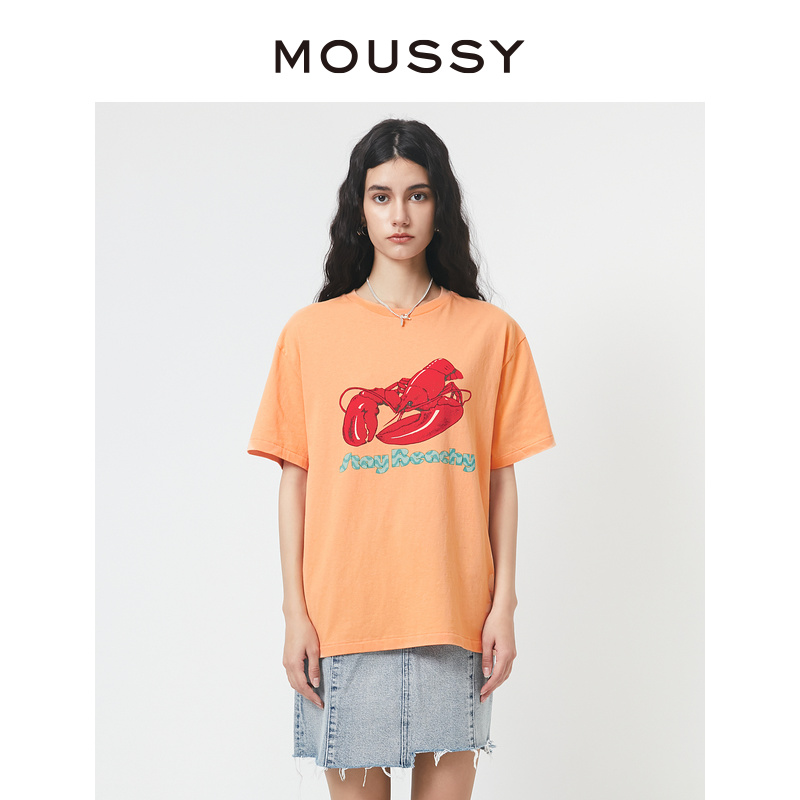 MOUSSY 夏季新品夏日小龙虾印花休闲短袖T恤女010GSQ90-0480 - 图0