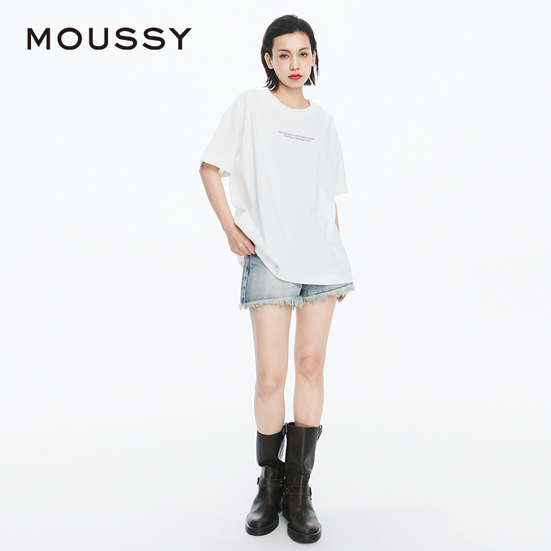 MOUSSY 2024夏季新品美式休闲风印花宽松短袖T恤女028HSA90-1951 - 图2