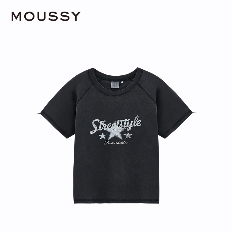 MOUSSY 2024夏季新品美式复古街头感印花插肩袖T恤028HSZ90-0951 - 图3