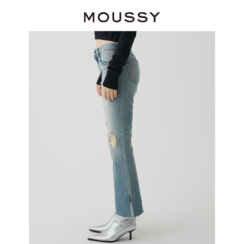 MOUSSY 夏季新品欧美辣妹风低腰破洞直筒牛仔裤010GAS11-5180 - 图0