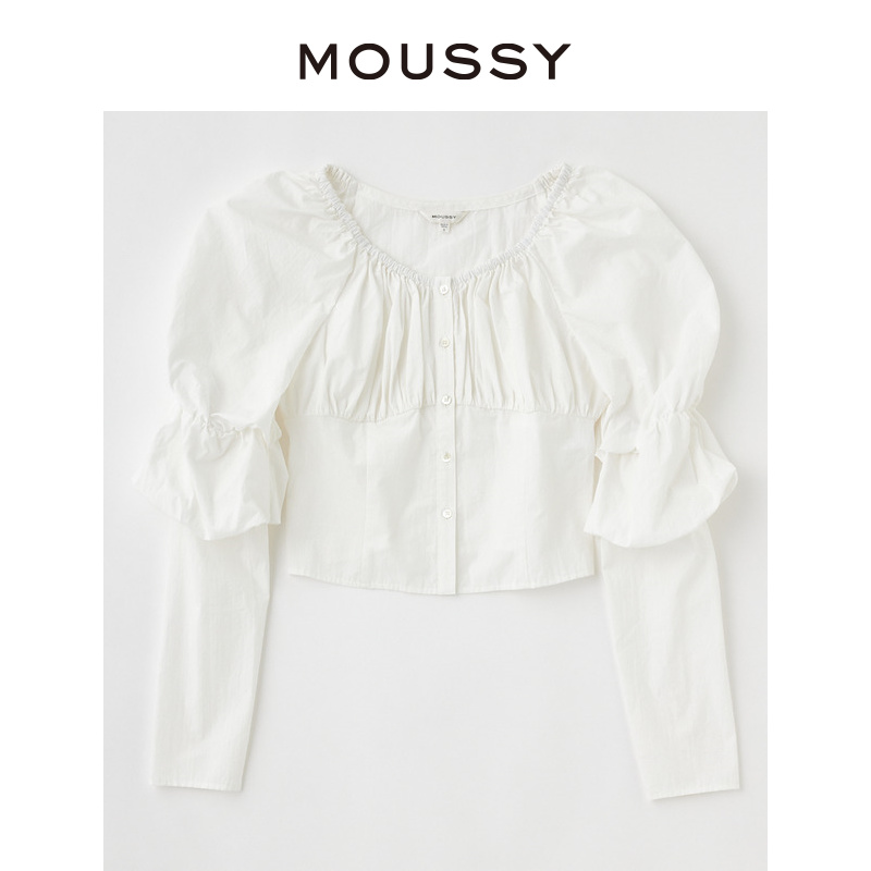 MOUSSY 夏季新品新款法式优雅豹纹一字领堆堆袖衬衫010GAG30-7110 - 图3