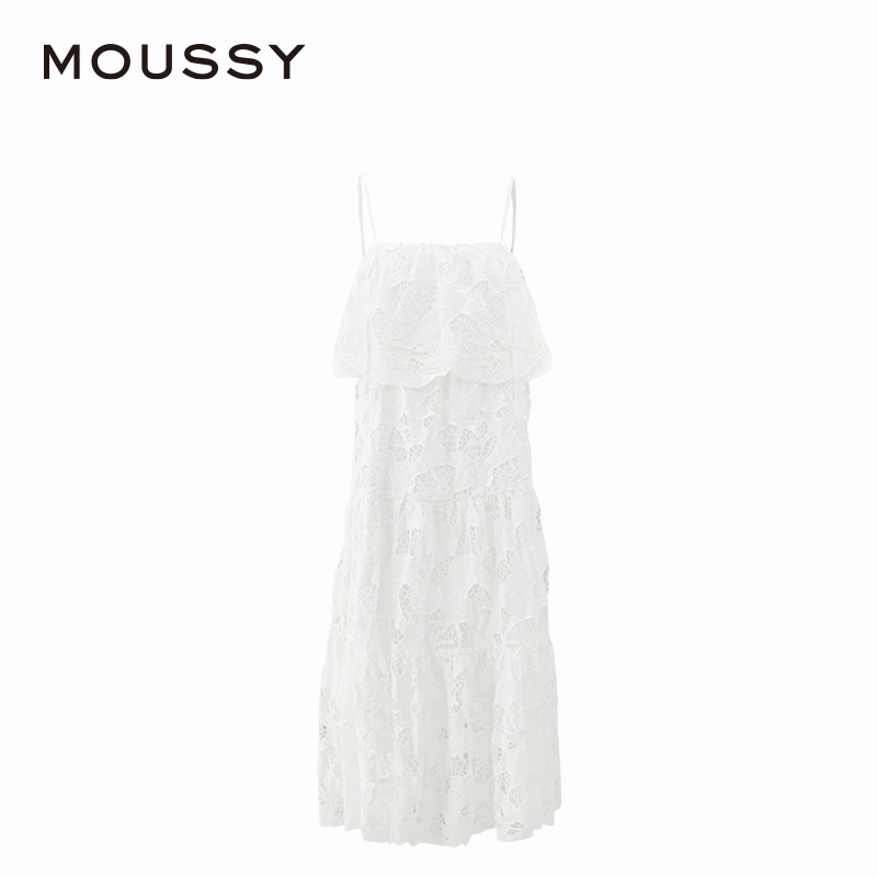 MOUSSY 2024夏季新品南法度假风纯欲吊带蕾丝连衣裙028HSA30-1091 - 图3