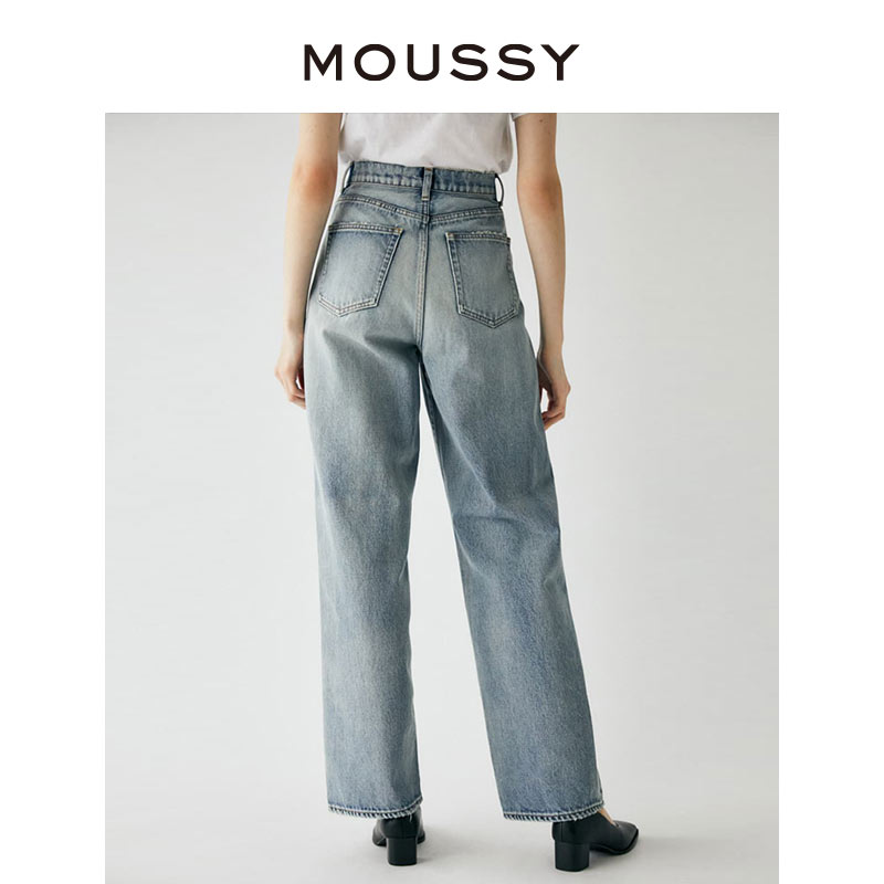 【明星同款】MOUSSY 夏季高腰减垮直筒水洗牛仔裤010HSS11-0330