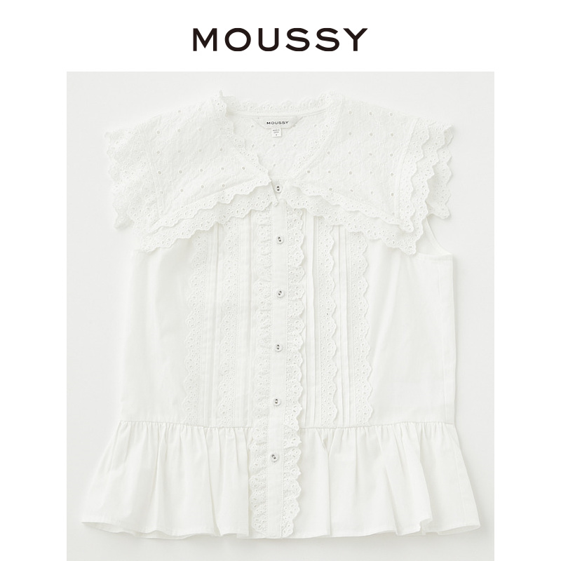 MOUSSY 夏季新品淑女风海军领压褶衬衫背心女010GSS30-2720 - 图3