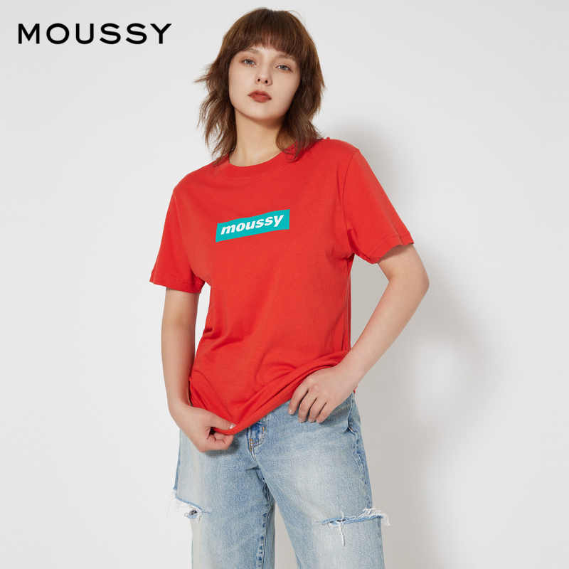 MOUSSY 简约百搭经典胶印LOGO印花多巴胺短袖T恤女028FSZ90-0260 - 图2