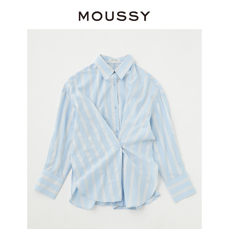 MOUSSY 通勤风多穿法条纹弧形下摆多巴胺宽松衬衫女010GS730-0590 - 图0