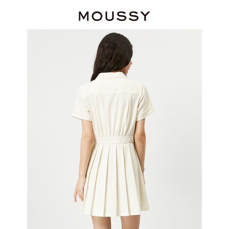 MOUSSY 夏季新品西装领衬衫拼接百褶收腰短款连衣裙028GSZ30-0470 - 图2