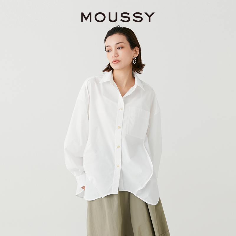 MOUSSY 2024新品简约纯色单排扣通勤风宽松翻领衬衫028HSA30-0361 - 图2