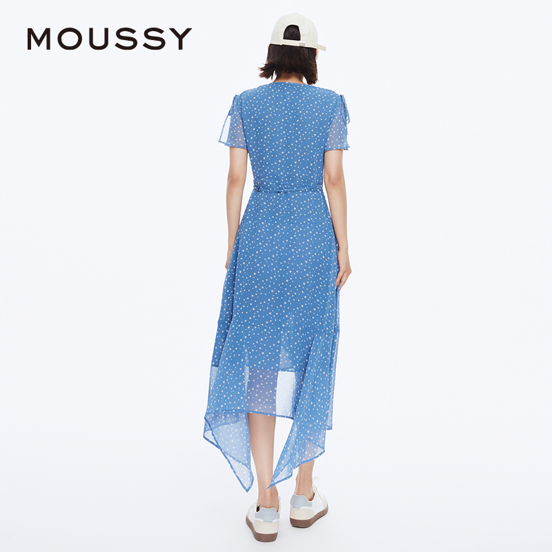 MOUSSY 2024夏季新品法式度假风不规则茶歇裙连衣裙028HSZ30-1311