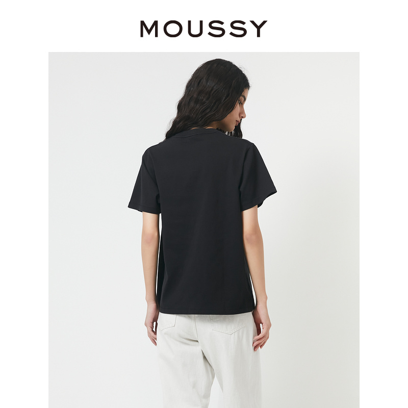 MOUSSY 夏季新品多巴胺复古LOGO刺绣宽松T恤女010GSQ90-0680 - 图2