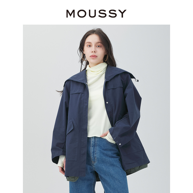 MOUSSY 工装风可拆卸内胆抽绳连帽设计通勤休闲外套010GSW30-0140 - 图0