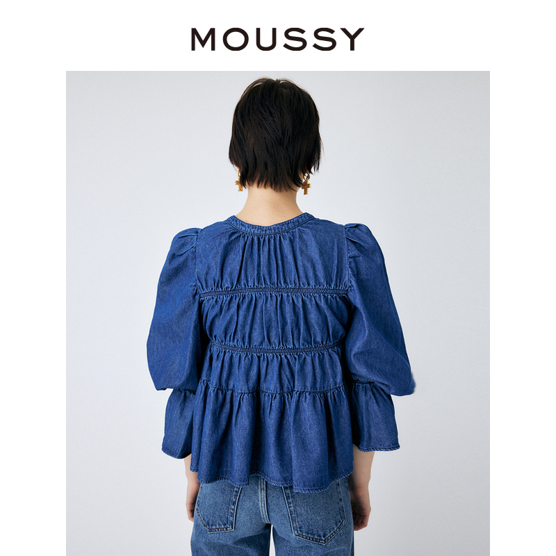 MOUSSY 日系甜美正反两穿系带抽褶泡泡袖纯色衬衫女010GSK11-0150 - 图2