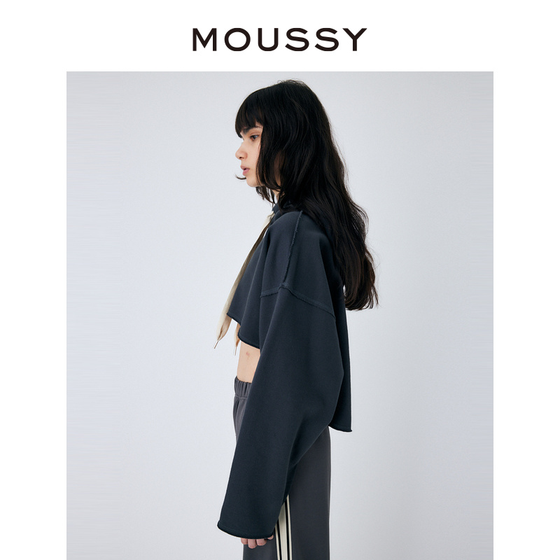 MOUSSY 美式街头前短后长纯色连帽宽松休闲日系卫衣010GSS80-0030 - 图2